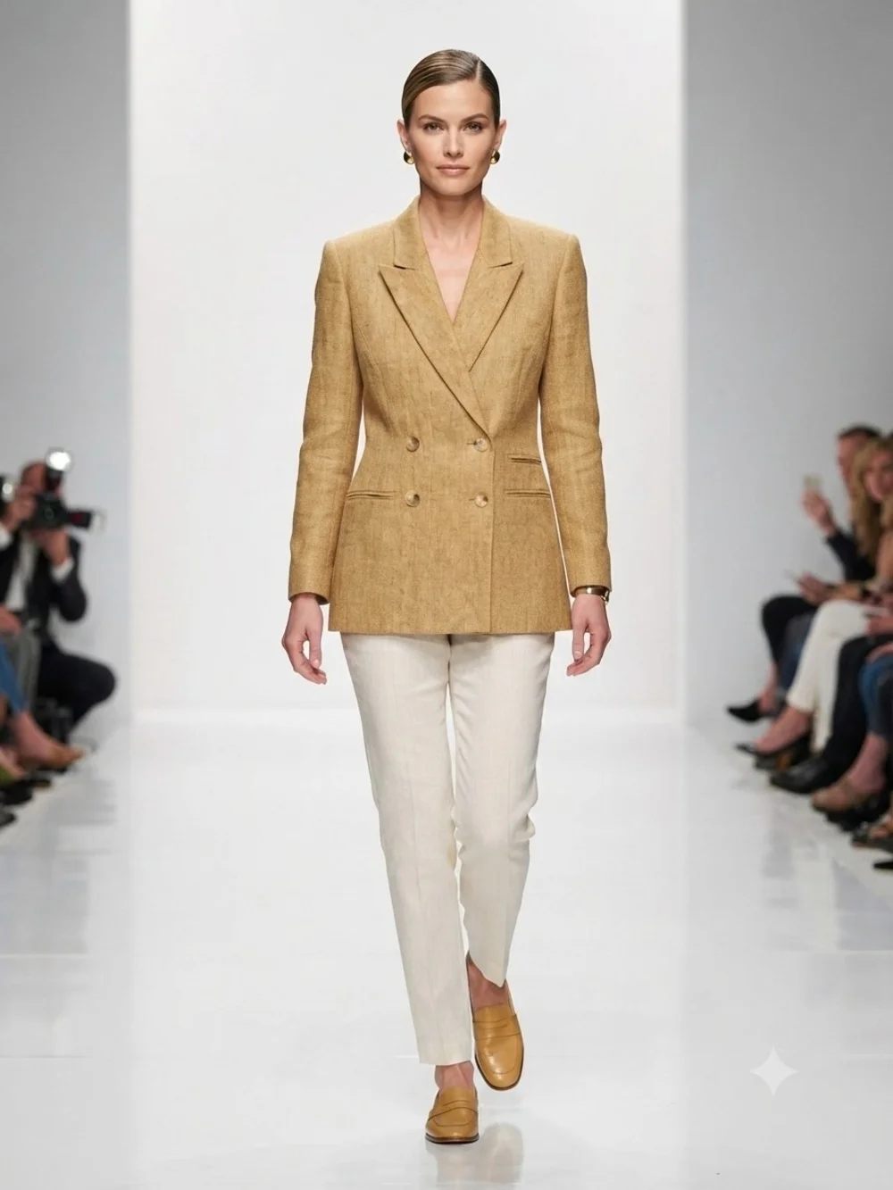 Ellen Tracy Company Petite Gold Tan 100% Linen Double Breasted Blazer Size 12